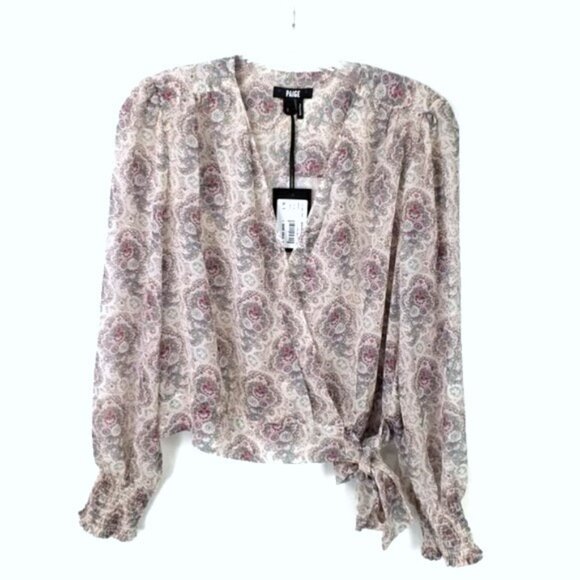 Paige Margherita Ecru Multicolor Semi Sheer Long Sleeve Blouse Womens Small NWT - Picture 1 of 16